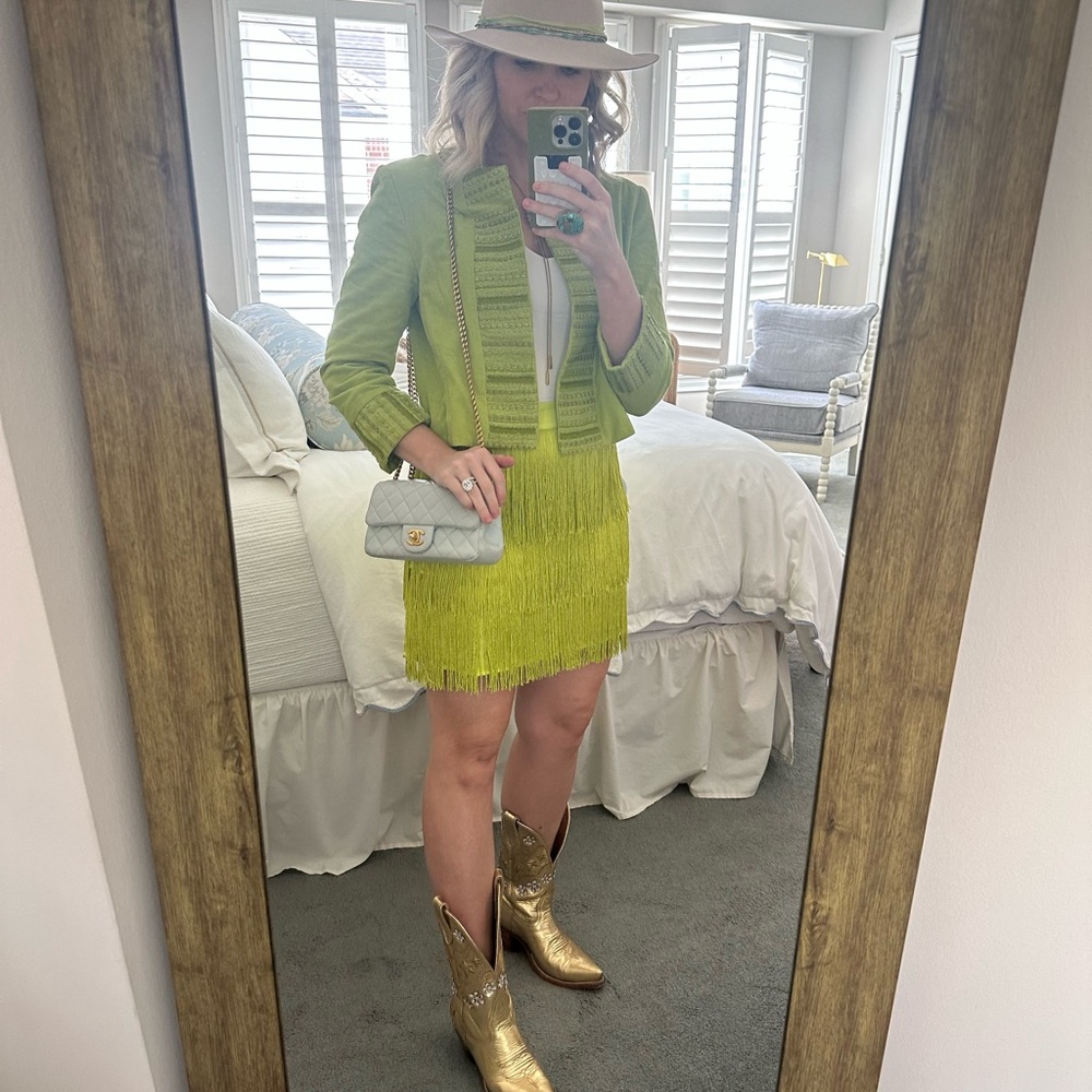 Tiered Fringe Satin Mini Skirt - medium